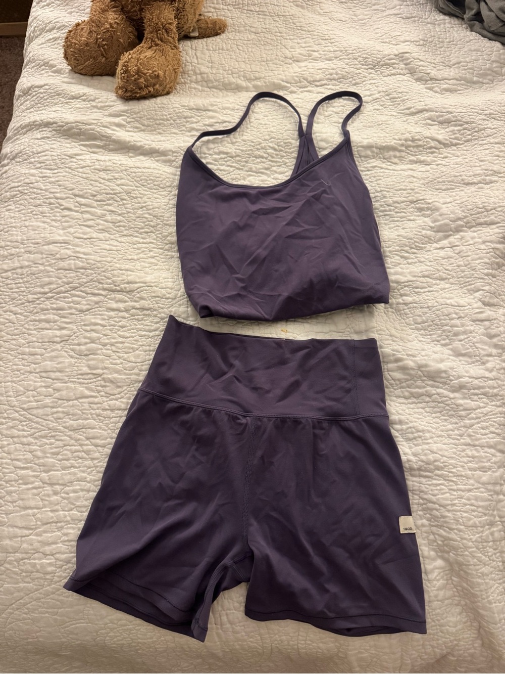 Vuori Deep Purple Stretch Sports Bra & High-Waist Shorts Set